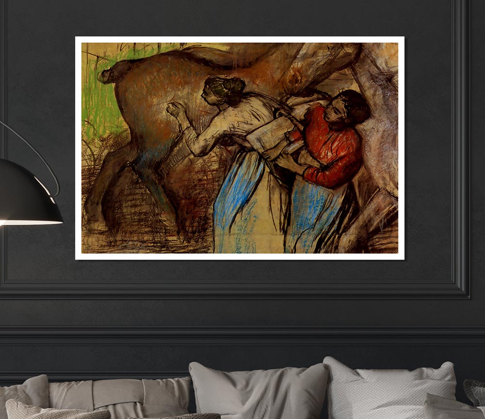 Degas Two Women Washing Horses Print Poster Wall Art