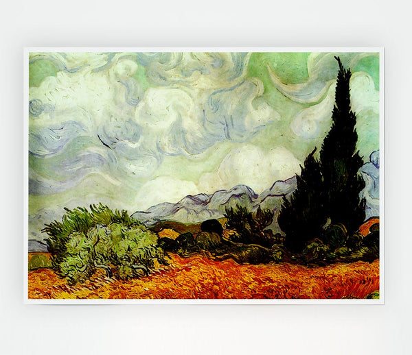 Van Gogh A Wheatfield With Cypresses Print Poster Wall Art