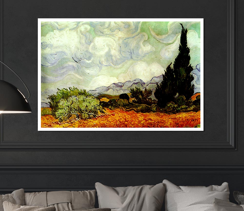 Van Gogh A Wheatfield With Cypresses Print Poster Wall Art