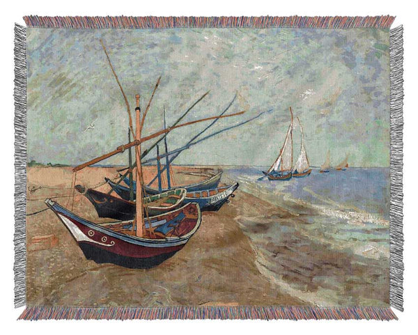 Van Gogh Fishing Boats At Sainte Marie Woven Blanket