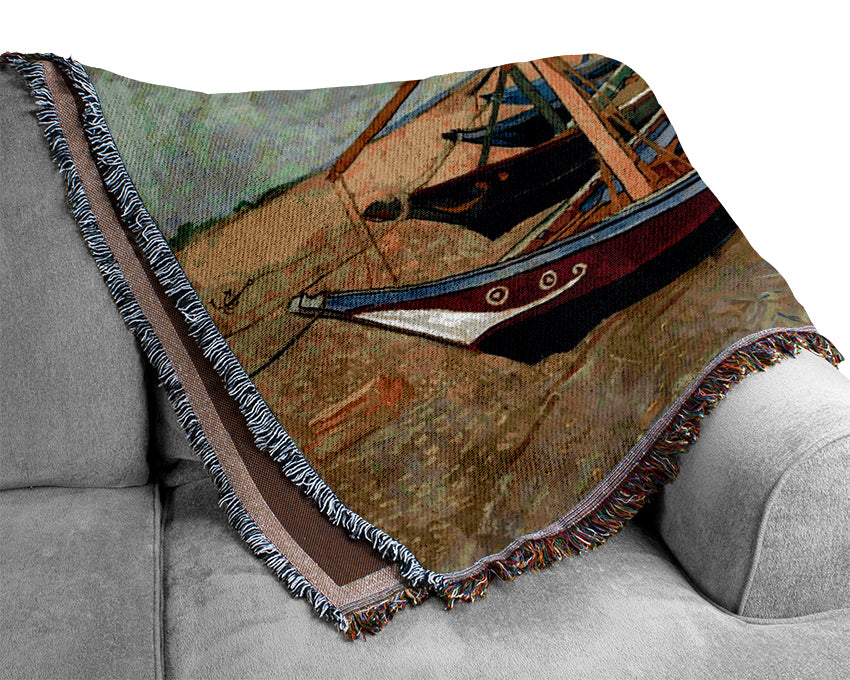 Van Gogh Fishing Boats At Sainte Marie Woven Blanket