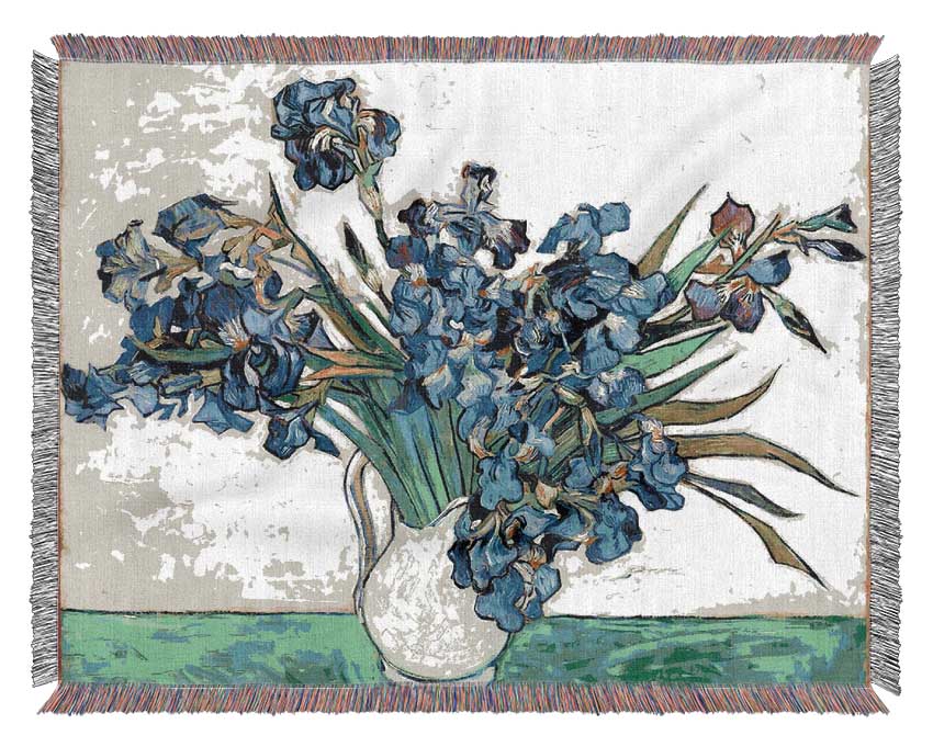 Van Gogh Irises In A Vase Woven Blanket