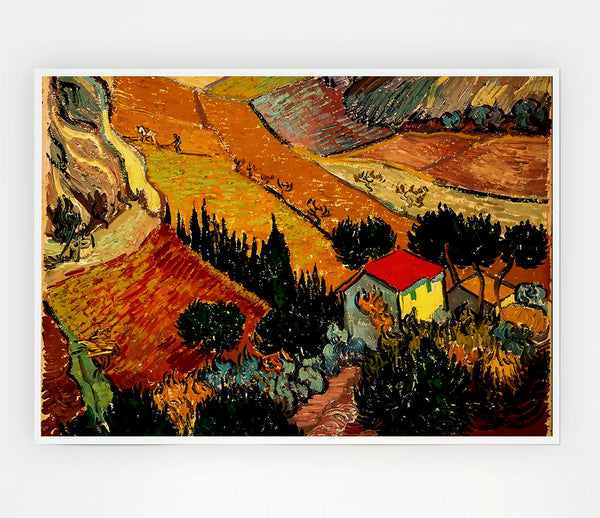 Van Gogh Landscape With House And Ploughman Print Poster Wall Art