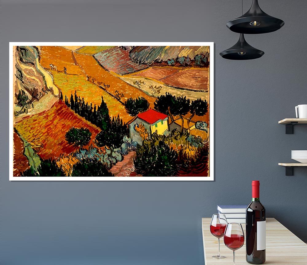 Van Gogh Landscape With House And Ploughman Print Poster Wall Art