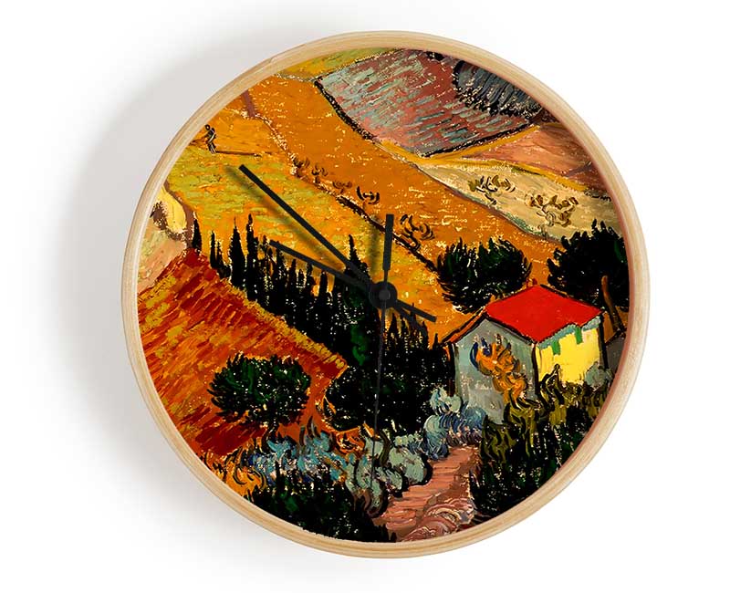 Van Gogh Landscape With House And Ploughman Clock - Wallart-Direct UK