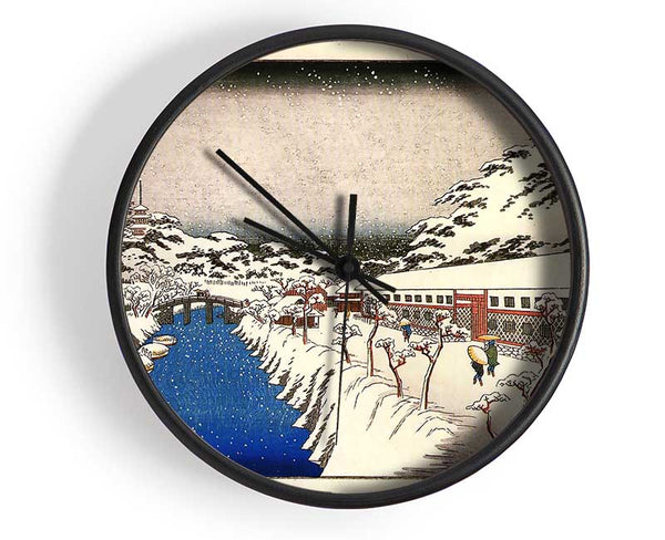 Hiroshige View Of A Canal In The Snow Clock - Wallart-Direct UK