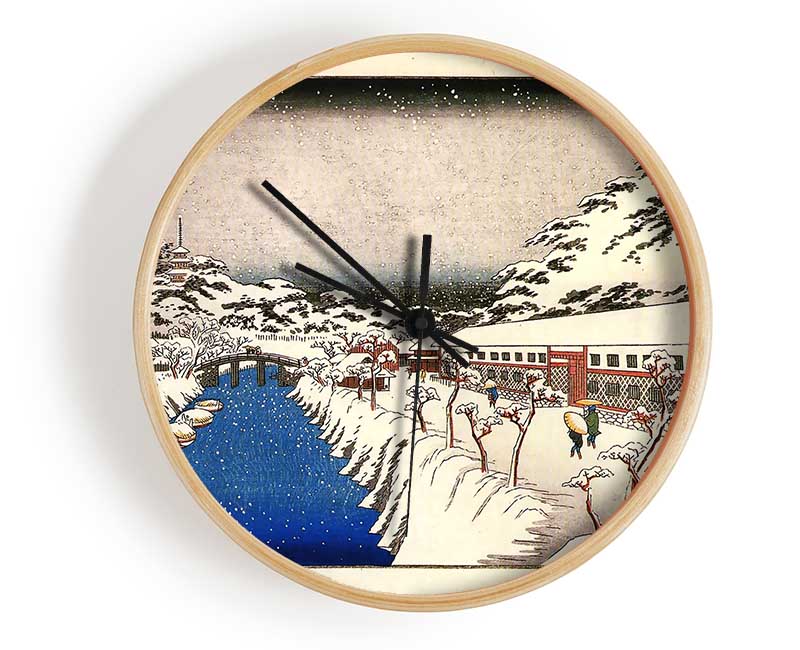 Hiroshige View Of A Canal In The Snow Clock - Wallart-Direct UK