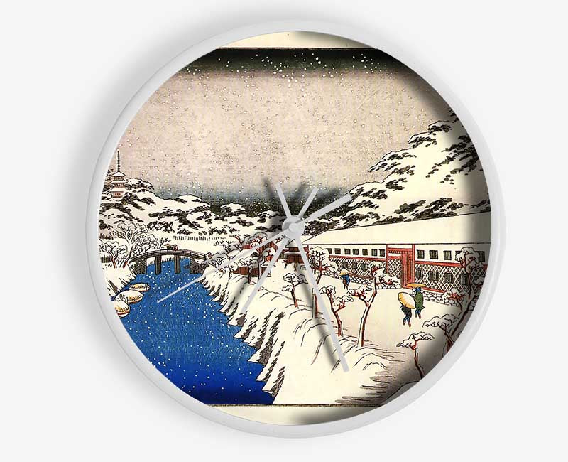 Hiroshige View Of A Canal In The Snow Clock - Wallart-Direct UK