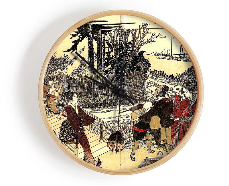 Hokusai Village Near A Bridge Clock - Wallart-Direct UK