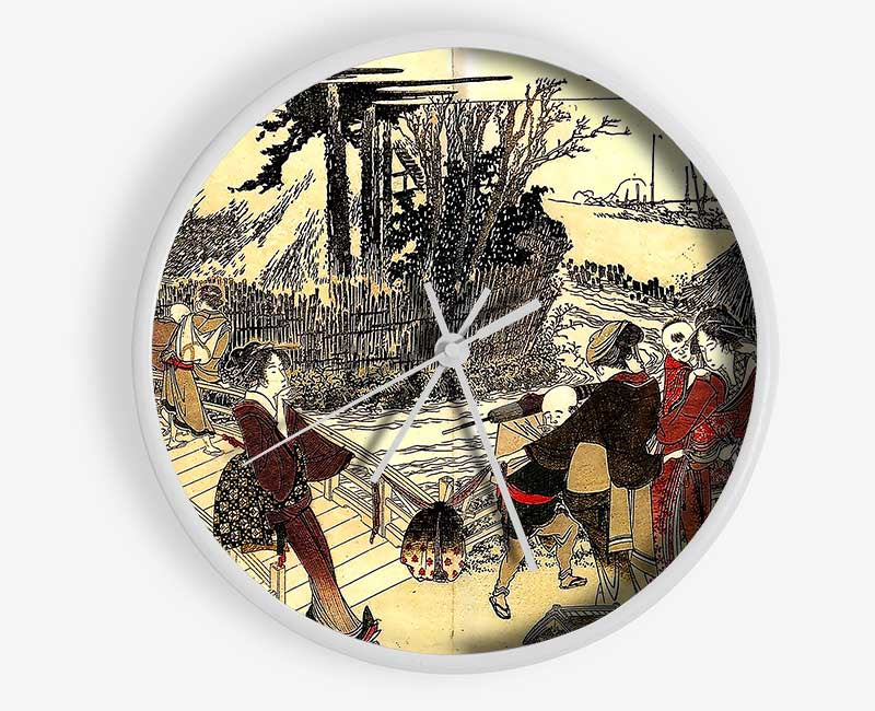 Hokusai Village Near A Bridge Clock - Wallart-Direct UK