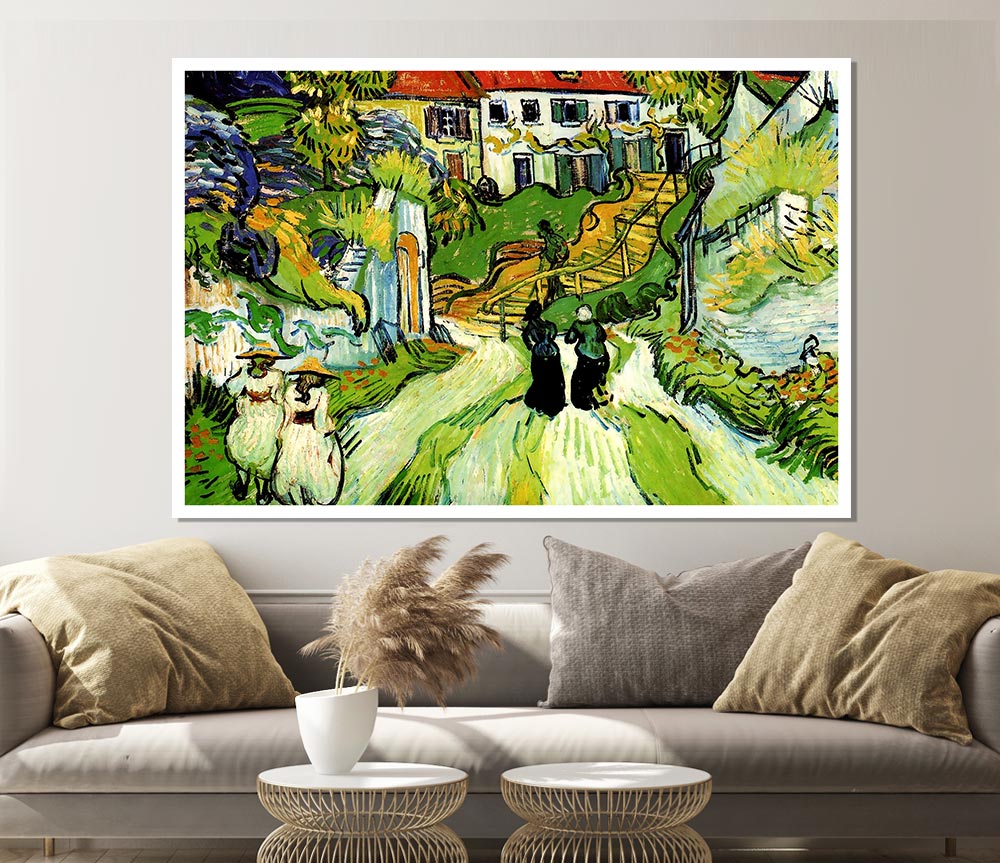 Vincent Van Gogh Village Street And Steps In Auvers With Figures Print Poster Wall Art