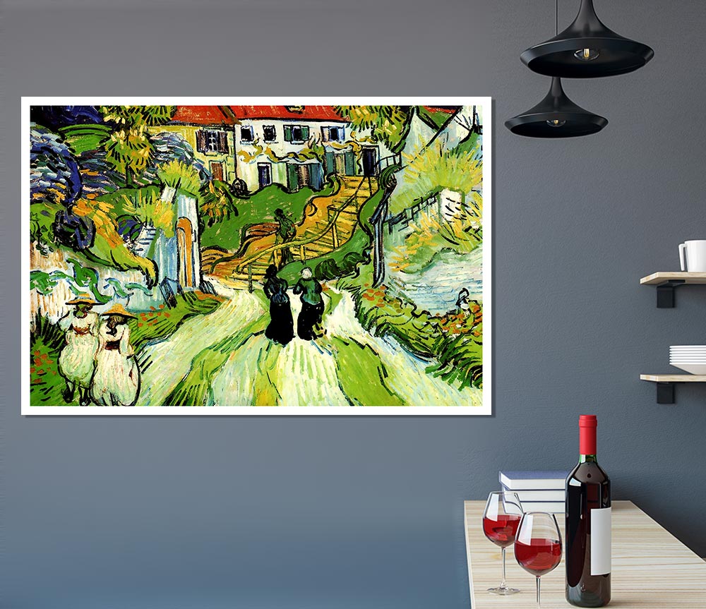 Vincent Van Gogh Village Street And Steps In Auvers With Figures Print Poster Wall Art