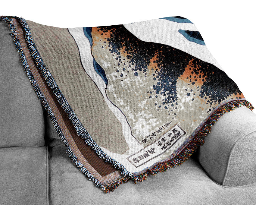 Hokusai Waterfall And Horse Washing Woven Blanket