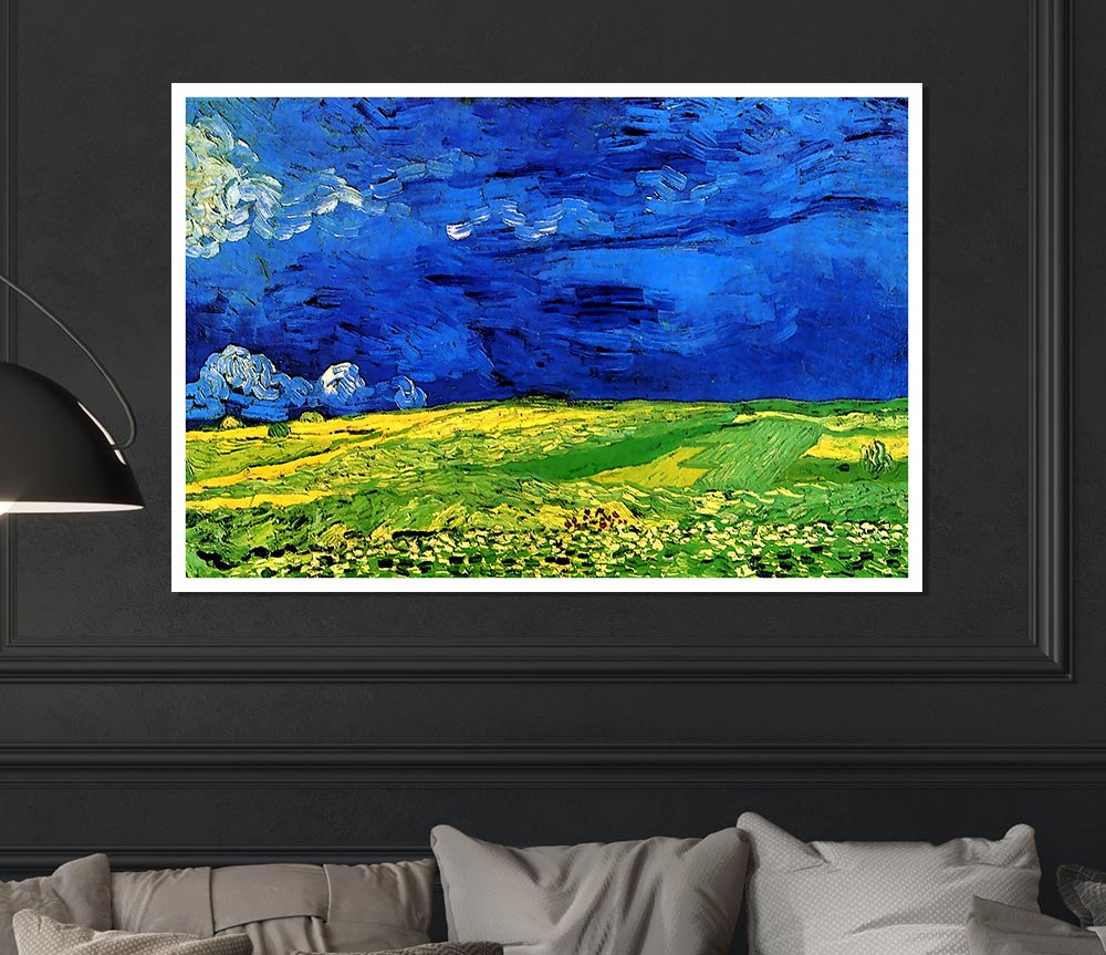 Van Gogh Wheat Field Under Clouded Sky Print Poster Wall Art