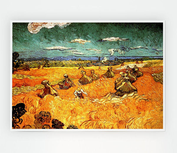 Van Gogh Wheat Stacks With Reaper Print Poster Wall Art