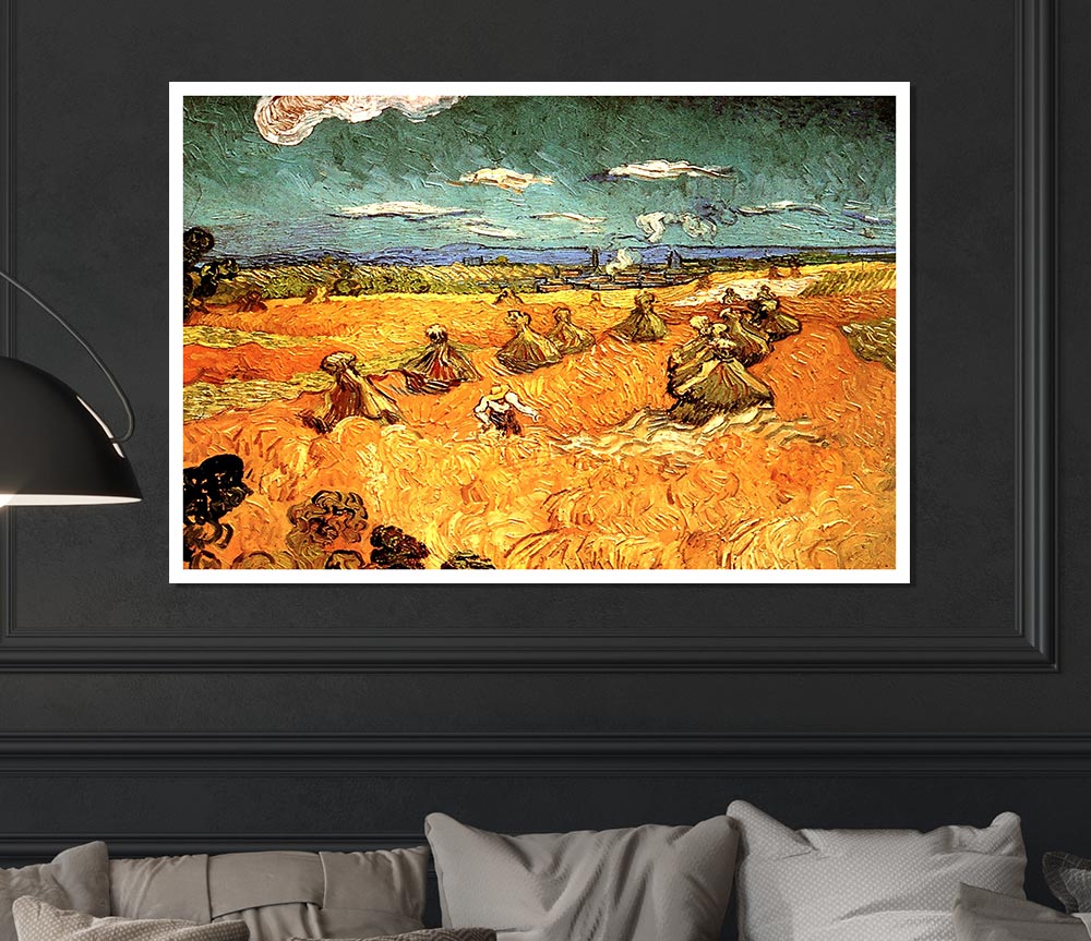 Van Gogh Wheat Stacks With Reaper Print Poster Wall Art