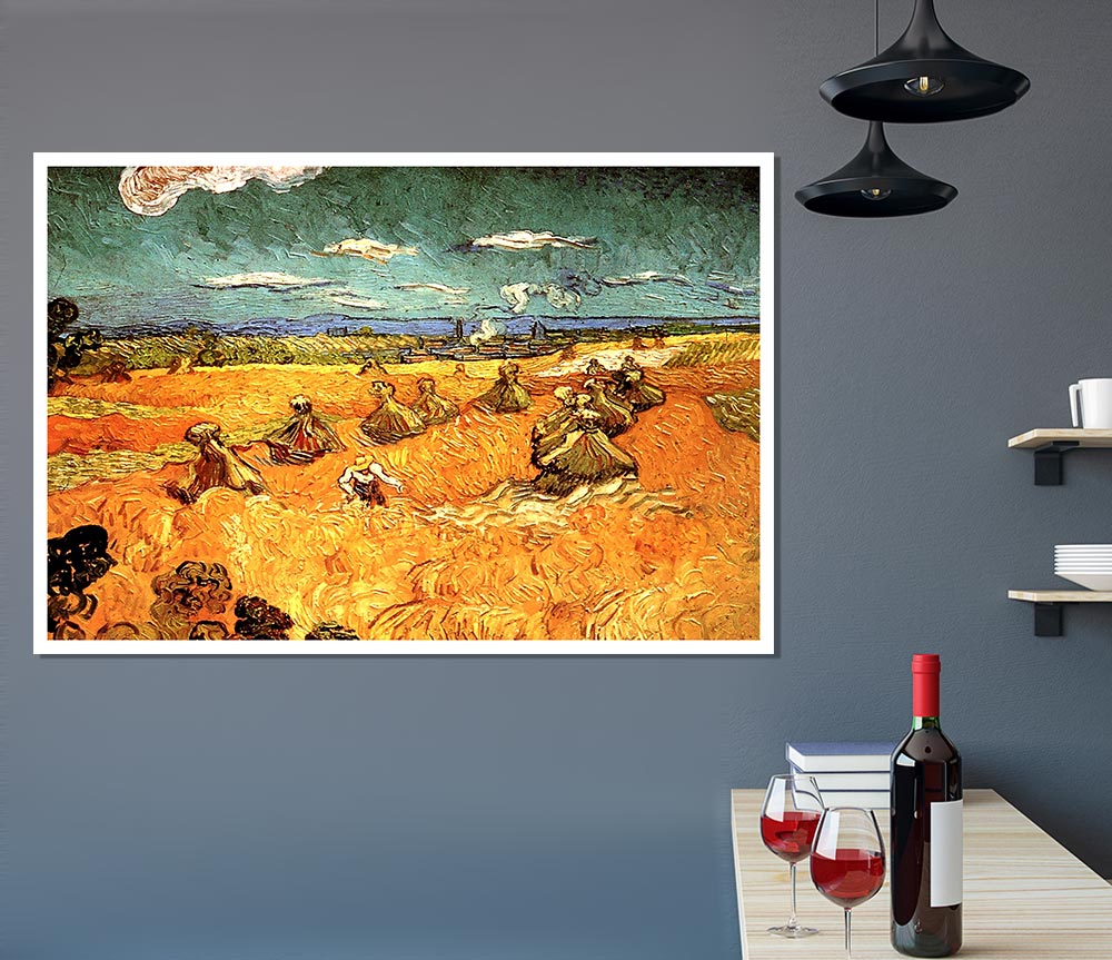 Van Gogh Wheat Stacks With Reaper Print Poster Wall Art