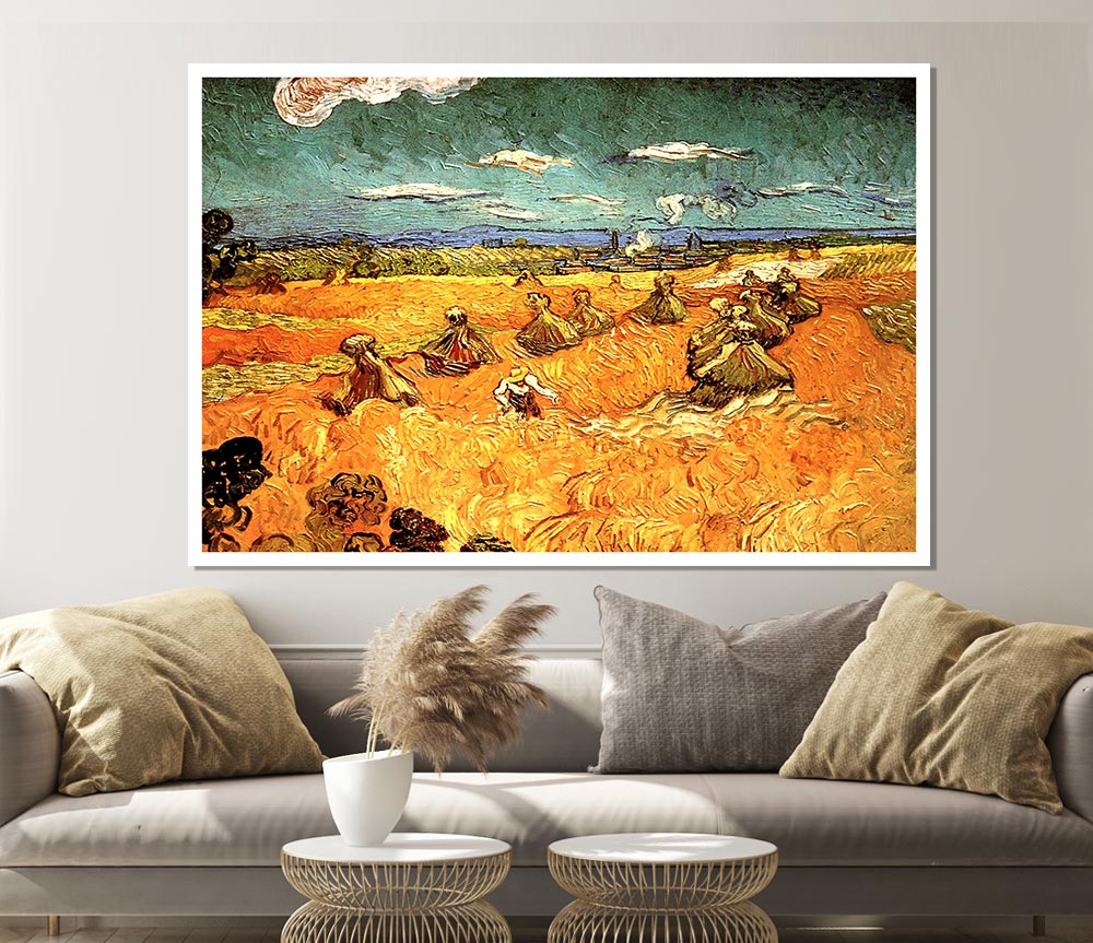 Van Gogh Wheat Stacks With Reaper Print Poster Wall Art