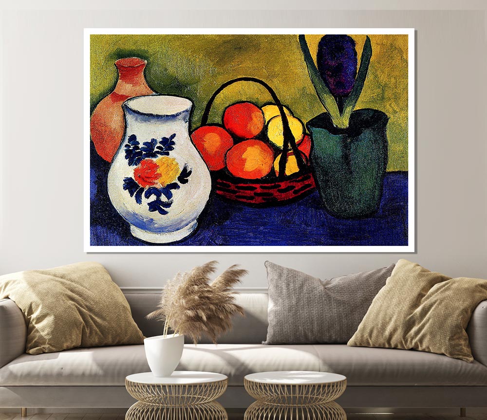 August Macke White Jug With Flowers And Fruits Print Poster Wall Art