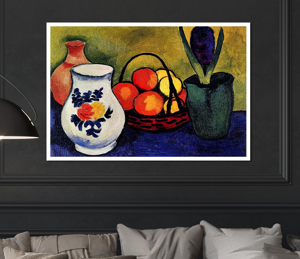 August Macke White Jug With Flowers And Fruits Print Poster Wall Art