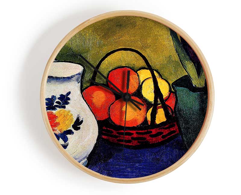 August Macke White Jug With Flowers And Fruits Clock - Wallart-Direct UK