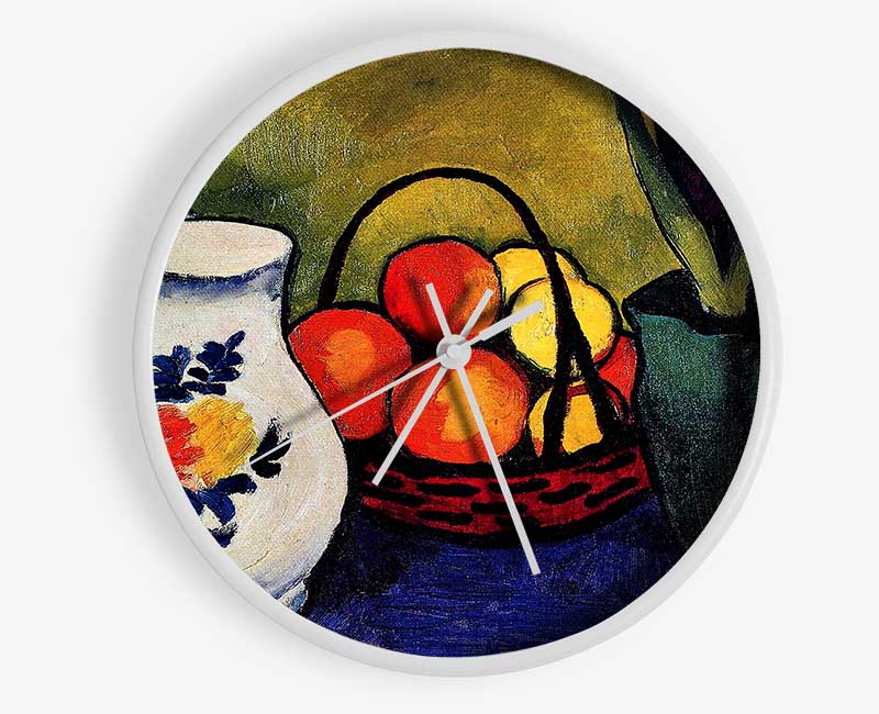 August Macke White Jug With Flowers And Fruits Clock - Wallart-Direct UK