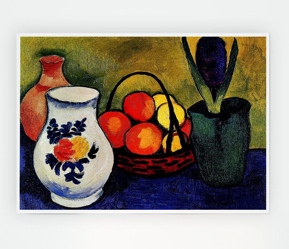 August Macke White Jug With Flowers And Fruits Print Poster Wall Art