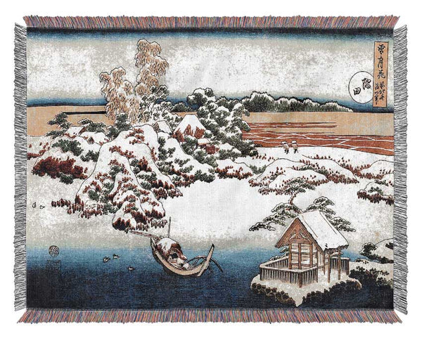 Hokusai Winter Landscape Of Suda Woven Blanket