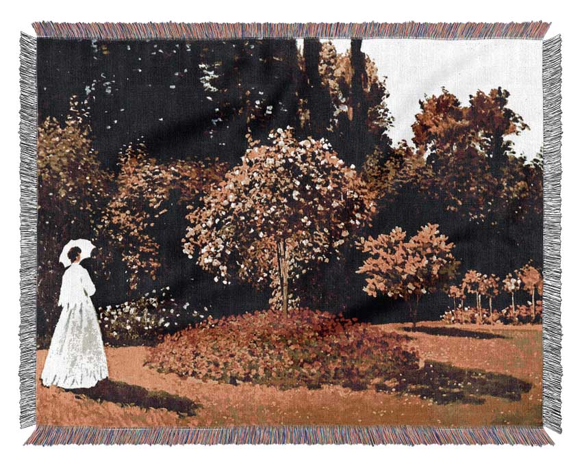 Monet Woman In The Park With Poppies Woven Blanket