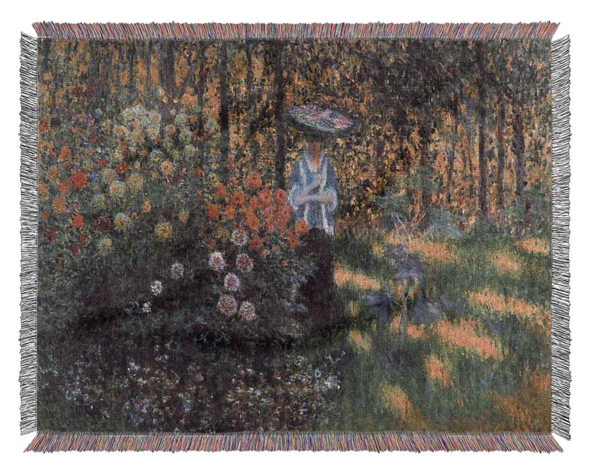 Monet Woman With A Parasol In The Garden Of Argenteuil Woven Blanket