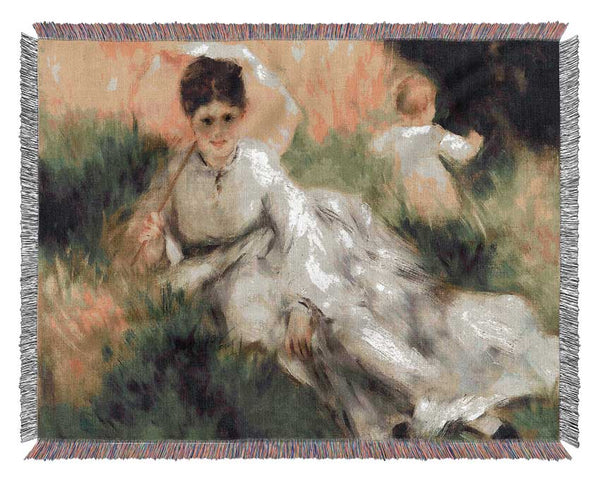 Renoir Woman With Parasol Woven Blanket