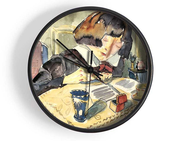 Walter Gramatte Writing Girl Sonia Gramatte Clock - Wallart-Direct UK