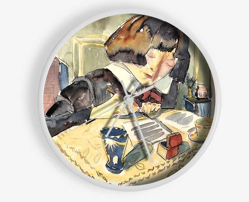 Walter Gramatte Writing Girl Sonia Gramatte Clock - Wallart-Direct UK