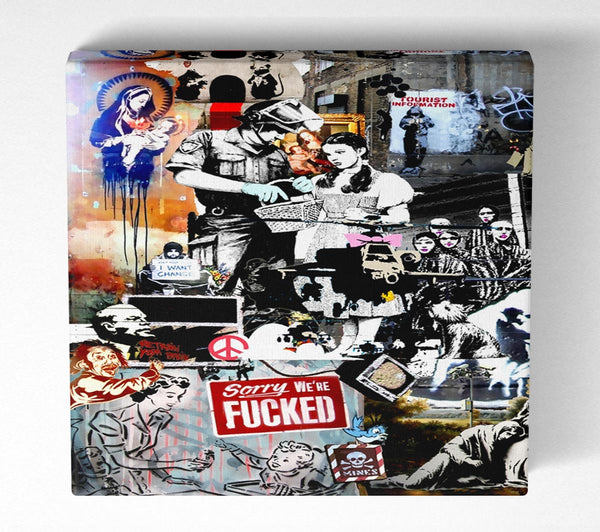 Picture of Banksy Collage 2 Square Canvas Wall Art