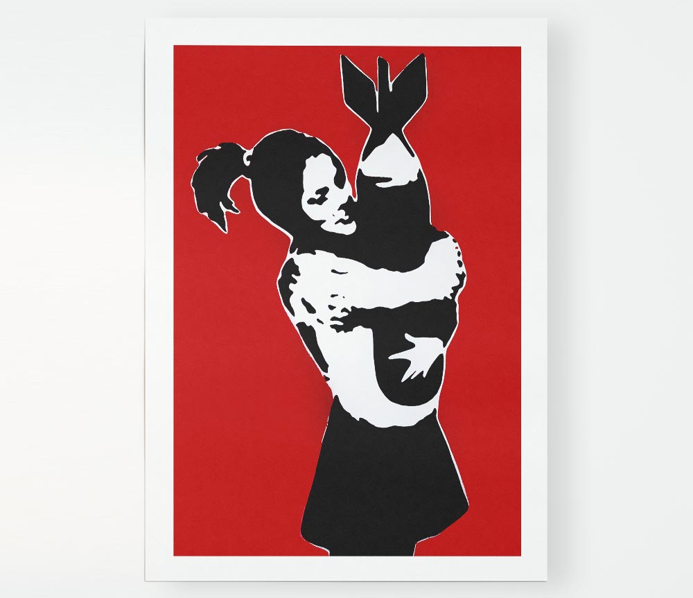 Bomb Hugger Girl Red Print Poster Wall Art