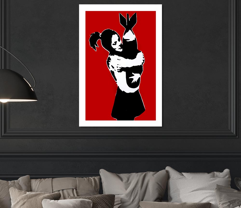 Bomb Hugger Girl Red Print Poster Wall Art