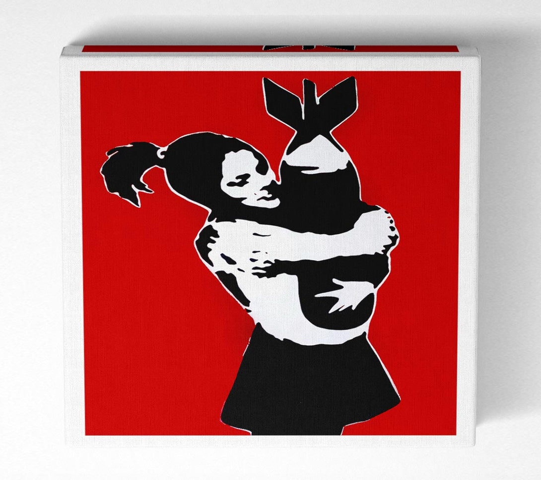 Picture of Bomb Hugger Girl Red Square Canvas Wall Art