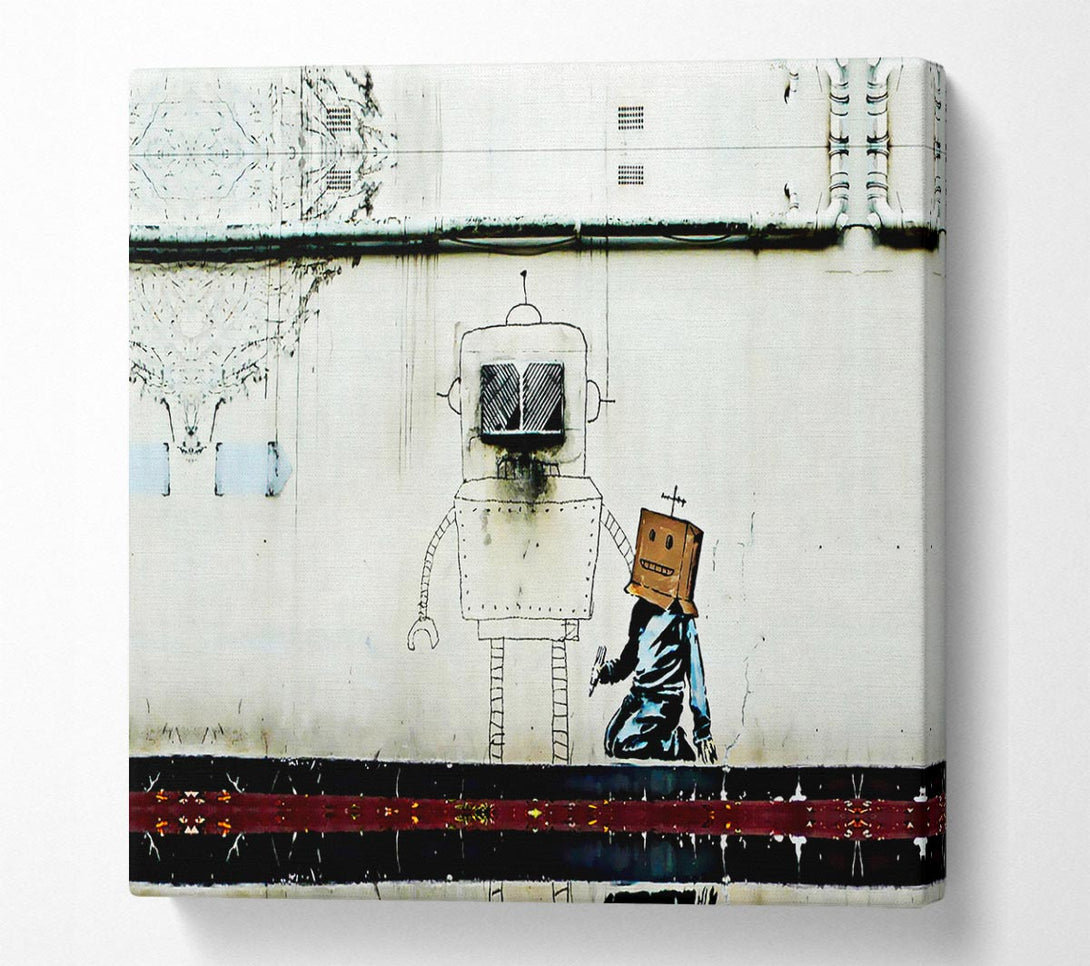 Picture of Box Head Robot Square Canvas Wall Art