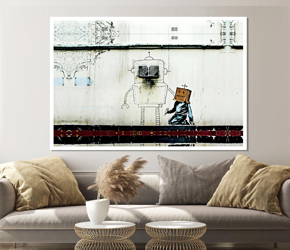 Box Head Robot Print Poster Wall Art