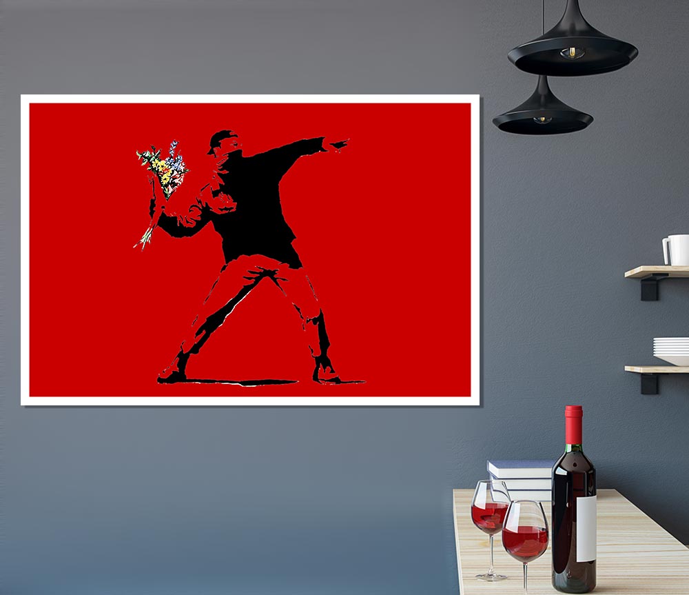 Flower Thrower Red Print Poster Wall Art