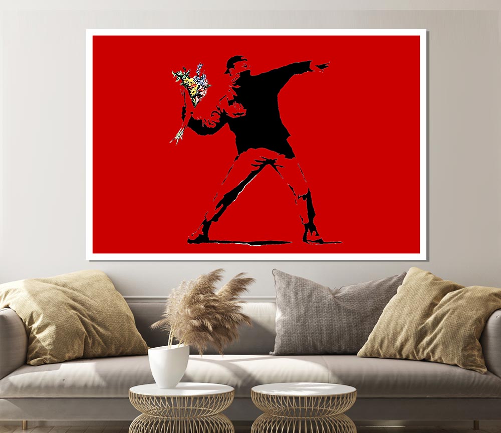 Flower Thrower Red Print Poster Wall Art