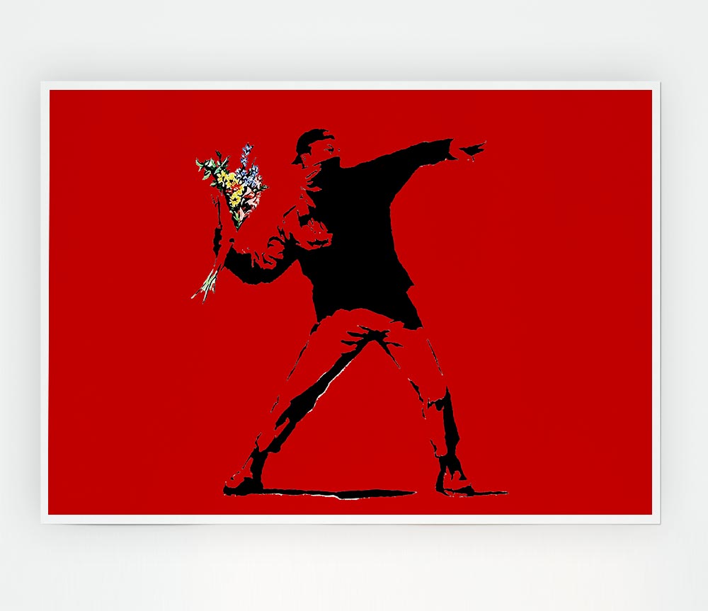 Flower Thrower Red Print Poster Wall Art