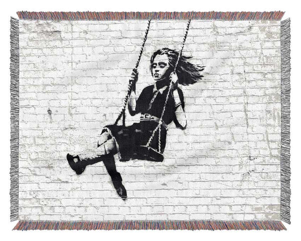 Girl On Swing Woven Blanket