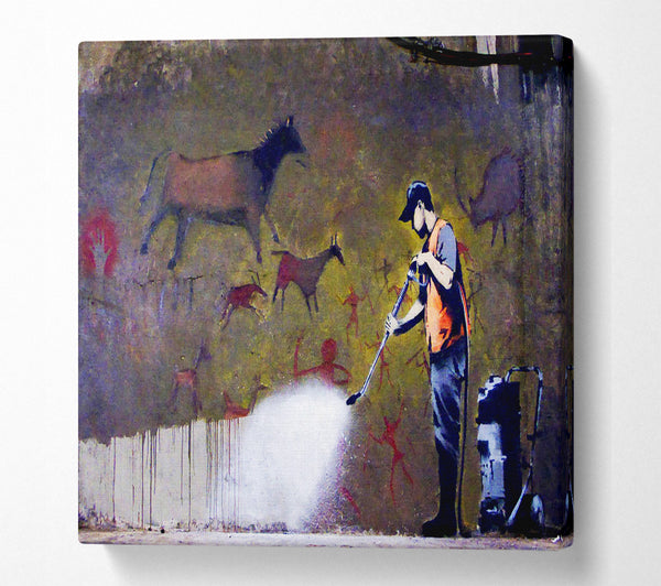 A Square Canvas Print Showing Graffiti Removal Square Wall Art