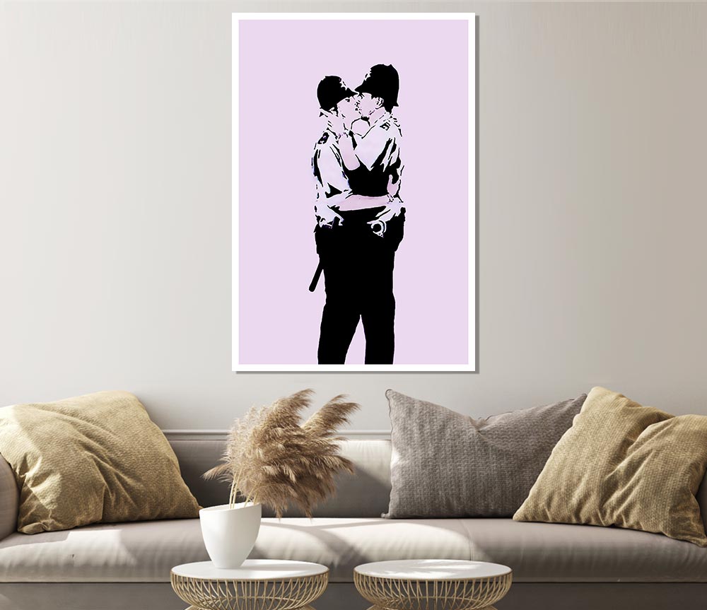 Kissing Coppers Pink Print Poster Wall Art