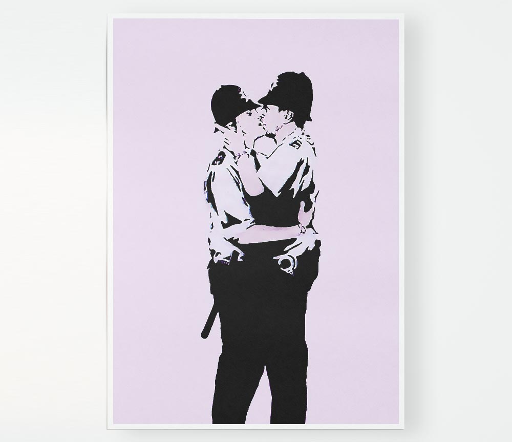 Kissing Coppers Pink Print Poster Wall Art