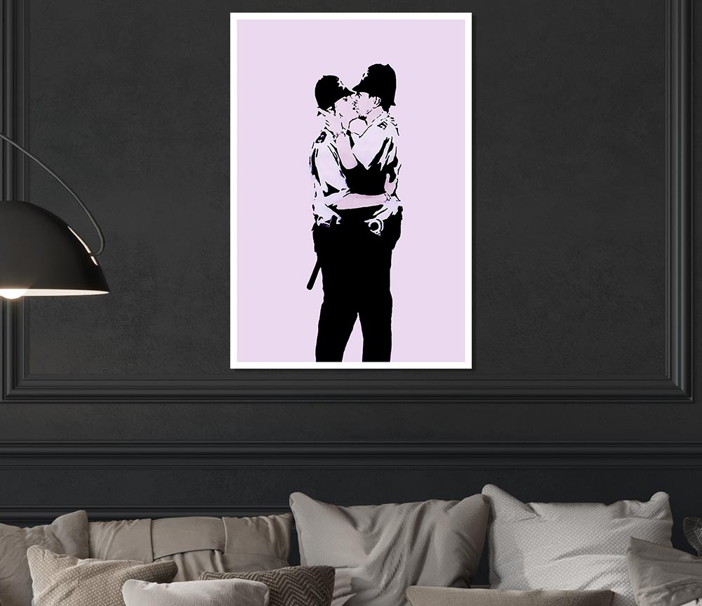 Kissing Coppers Pink Print Poster Wall Art