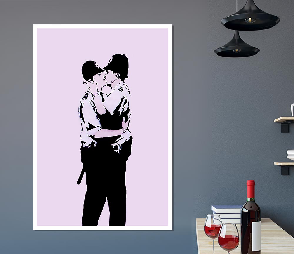 Kissing Coppers Pink Print Poster Wall Art