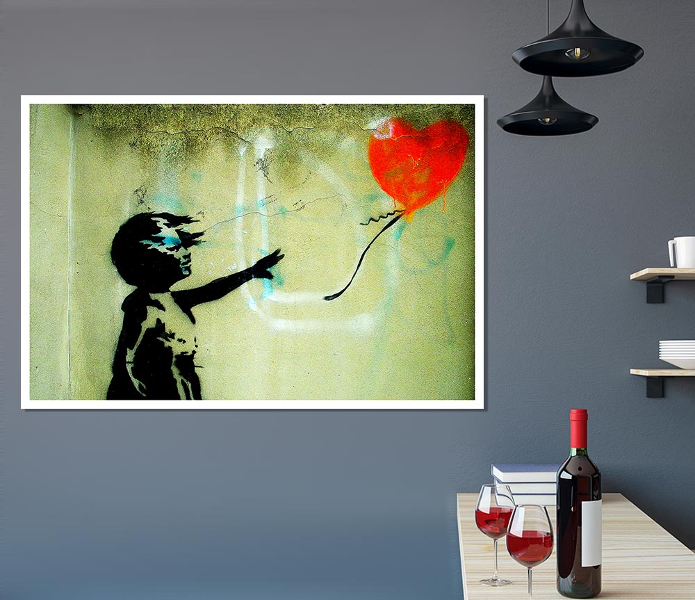 Love Heart Balloon Girl Float Print Poster Wall Art