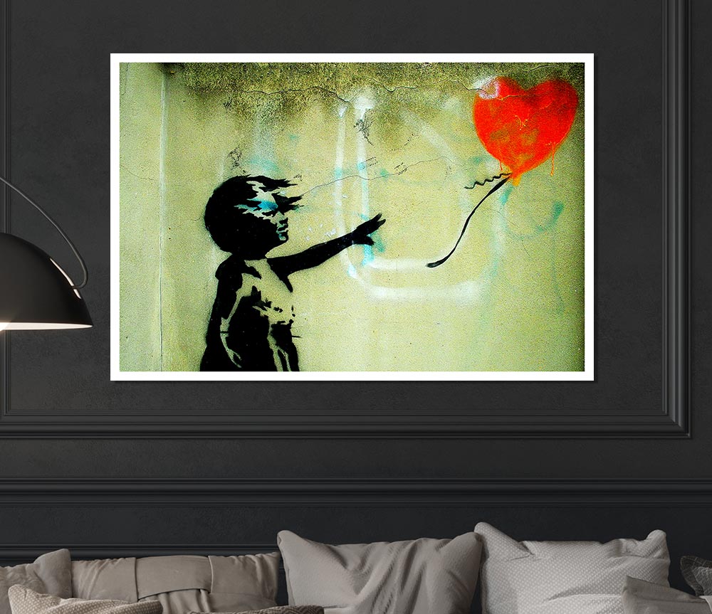 Love Heart Balloon Girl Float Print Poster Wall Art